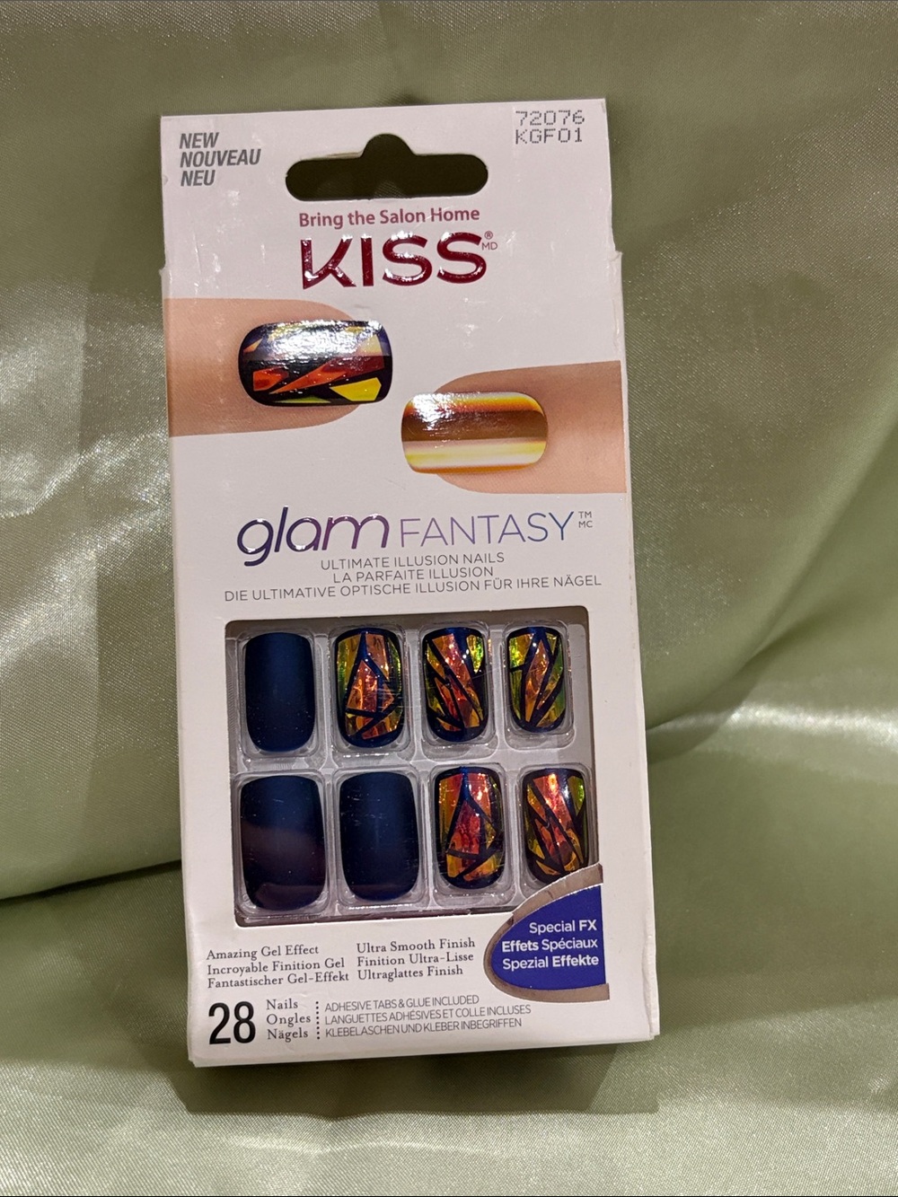 KISS Glam Fantasy Press-On Nails - Holographic Multicolor & Navy